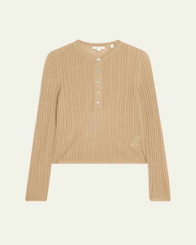 Waffle-Knit Henley Top